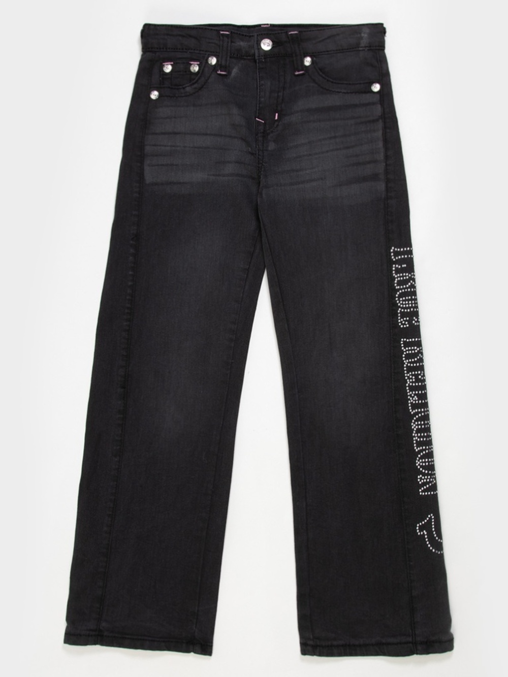 Viral Girl's Size 10 True Religion Leila Black Jeans Rhinestones Wide Leg NWT